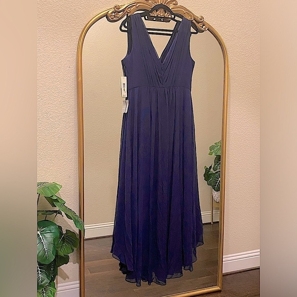 Eliza J Embellished High/Low Chiffon Dress Navy Blue Size 14 - Picture 9 of 12